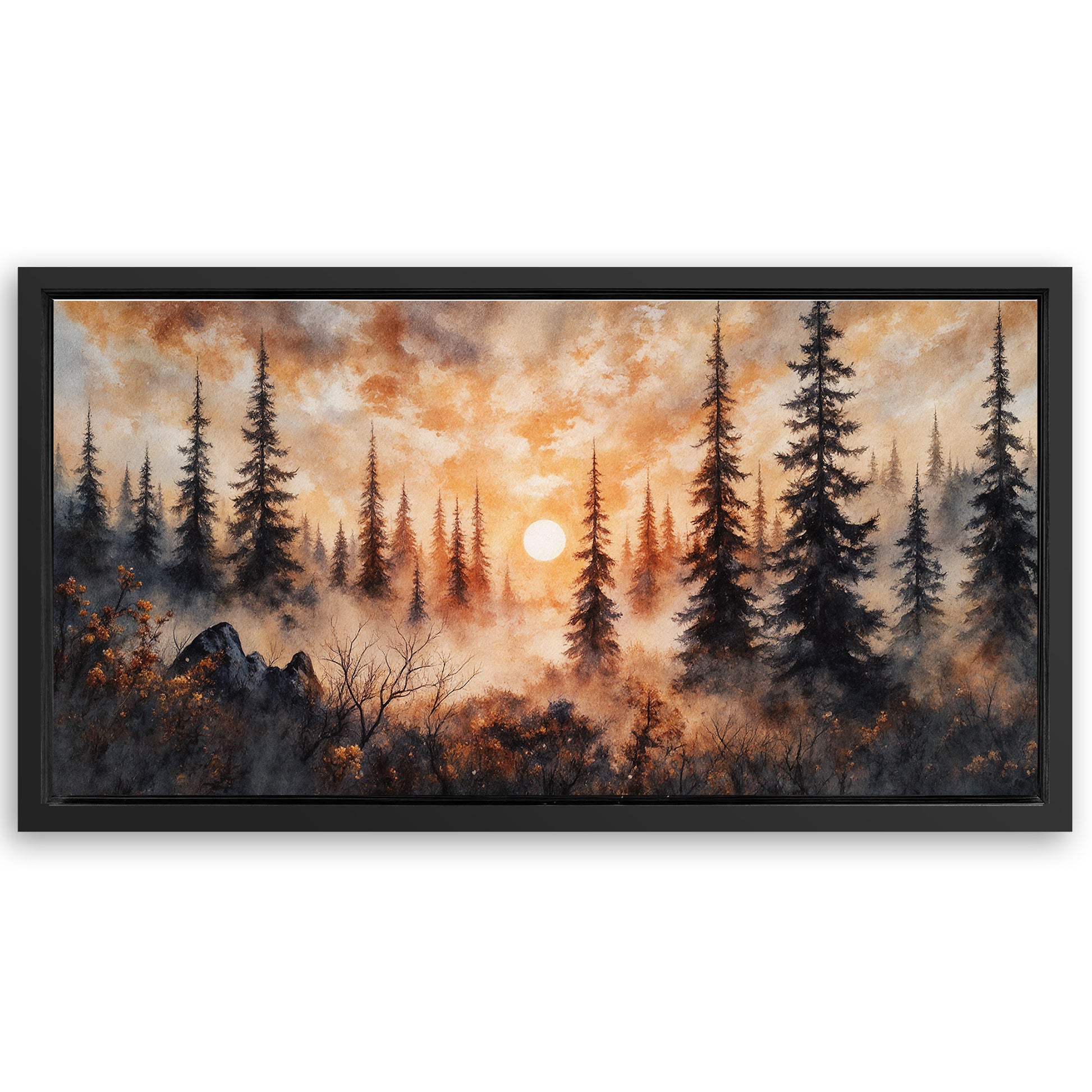 Save 33% When You Add A Frame To Your 20x10 Rustic Forest Sunset Wall Art Canvas Now