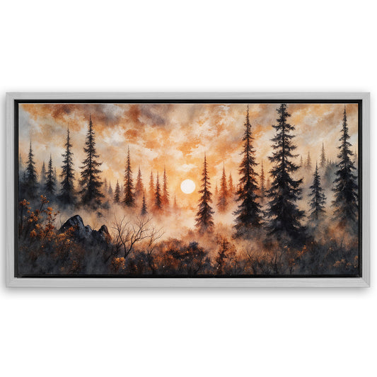 Save 33% When You Add A Frame To Your 20x10 Rustic Forest Sunset Wall Art Canvas Now