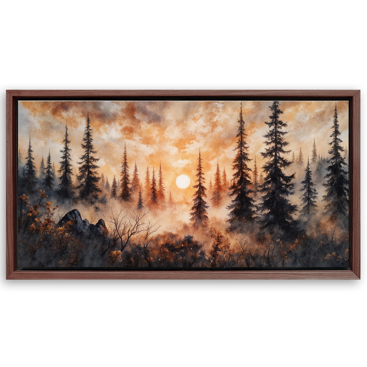 Save 33% When You Add A Frame To Your 48x24 Rustic Forest Sunset Wall Art Canvas Now