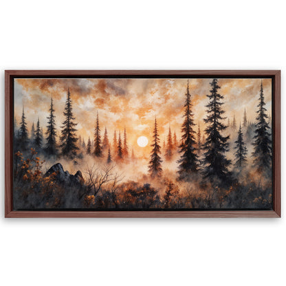 Save 33% When You Add A Frame To Your 48x24 Rustic Forest Sunset Wall Art Canvas Now