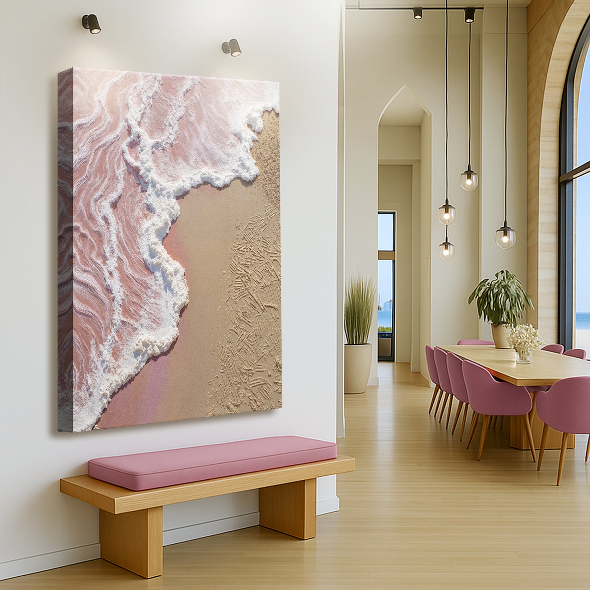 Pink Ocean Wave Abstract Textured Wall Art