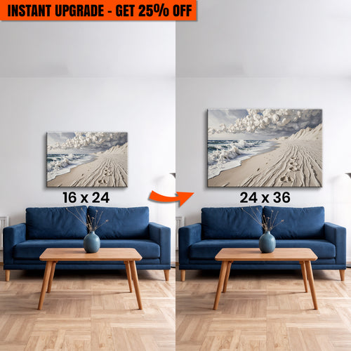 Upgrade Your 24x16 Inches 'Footprints in the Sand Wall Art' Canvas To 36x24 Inches