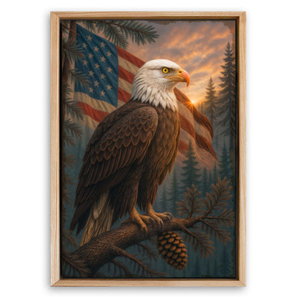 Save 33% When You Add A Frame To Your 18x12 Sentinel of the Pines Eagle Wall Art Canvas Now