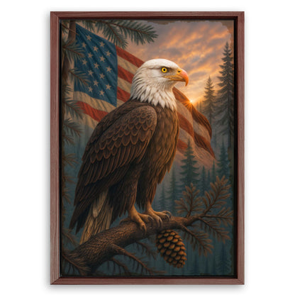 Save 33% When You Add A Frame To Your 18x12 Sentinel of the Pines Eagle Wall Art Canvas Now