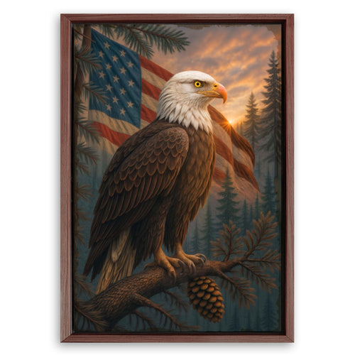 Save 33% When You Add A Frame To Your 18x12 Sentinel of the Pines Eagle Wall Art Canvas Now