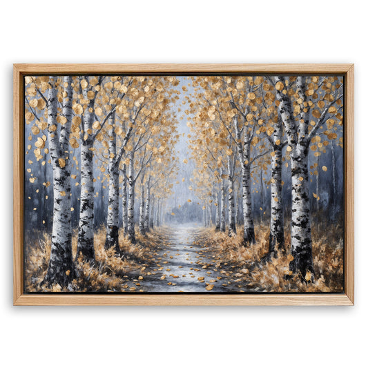 Save 33% When You Add A Frame To Your 18x12 Golden Autumn Forest Path Wall Art Canvas Now
