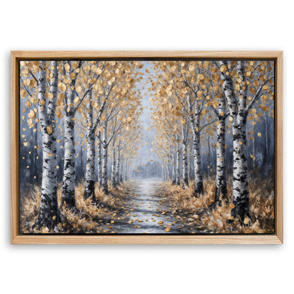 Save 33% When You Add A Frame To Your 24x16 Golden Autumn Forest Path Wall Art Canvas Now