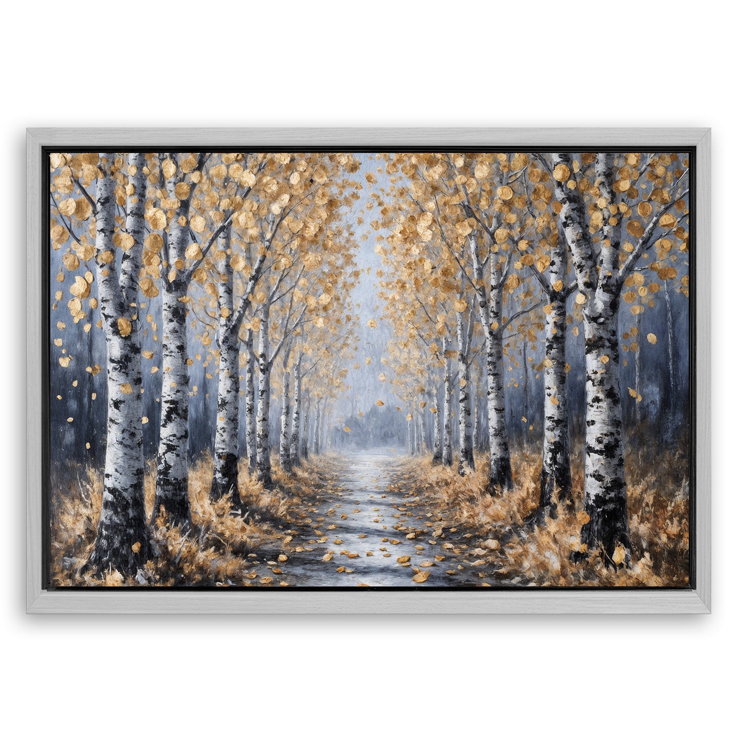 Save 33% When You Add A Frame To Your 24x16 Golden Autumn Forest Path Wall Art Canvas Now