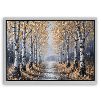 Save 33% When You Add A Frame To Your 36x24 Golden Autumn Forest Path Wall Art Canvas Now