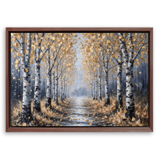 Save 33% When You Add A Frame To Your 24x16 Golden Autumn Forest Path Wall Art Canvas Now