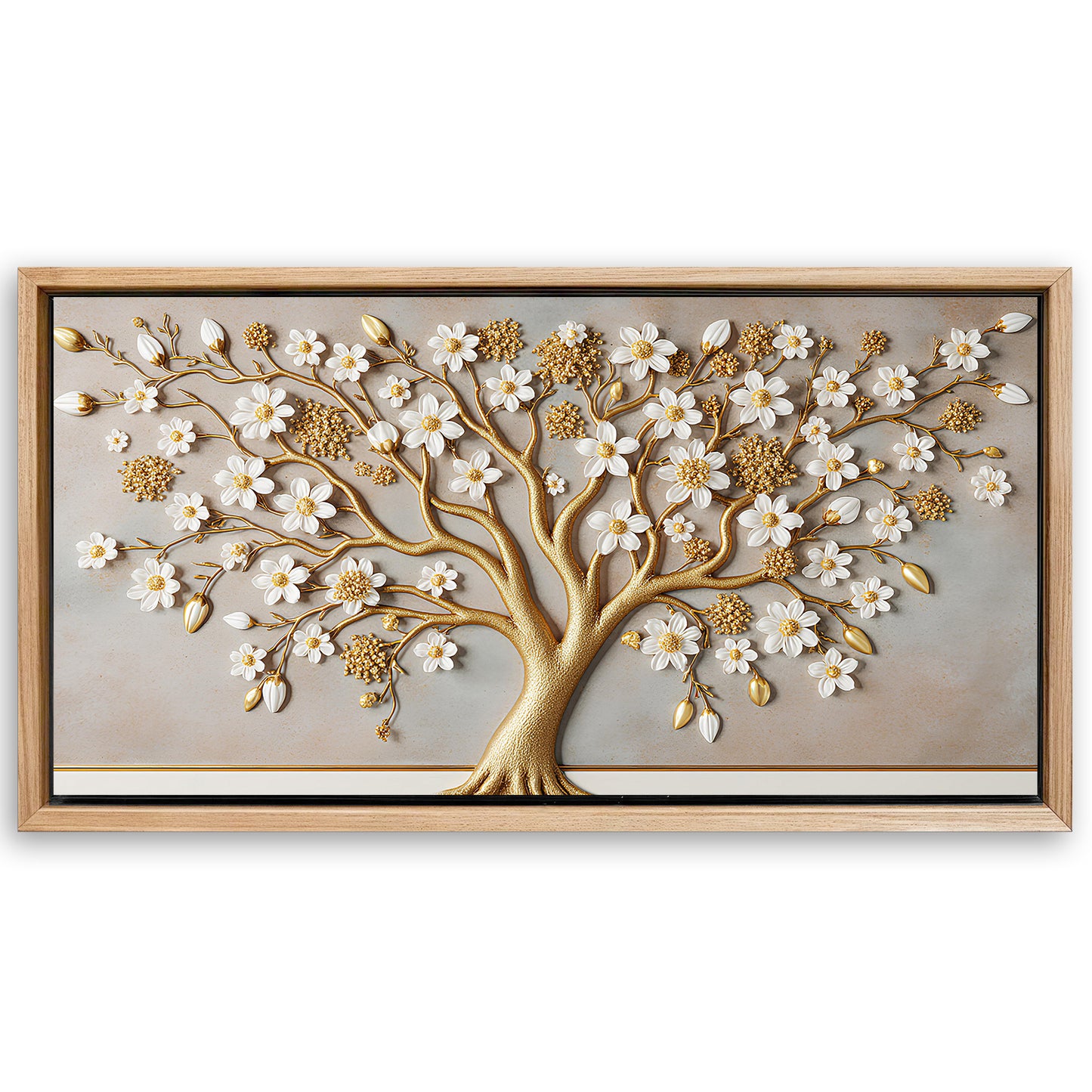Save 33% When You Add A Frame To Your 48x24 3D White And Gold Tree of Life Wall Art Canvas Now