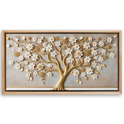 Save 33% When You Add A Frame To Your 48x24 3D White And Gold Tree of Life Wall Art Canvas Now