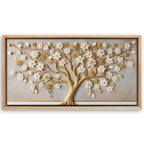 Save 33% When You Add A Frame To Your 48x24 3D White And Gold Tree of Life Wall Art Canvas Now