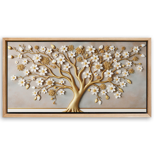 Save 33% When You Add A Frame To Your 48x24 3D White And Gold Tree of Life Wall Art Canvas Now