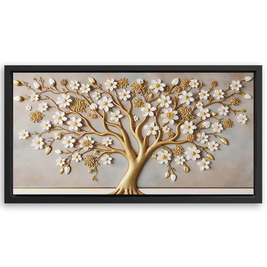 Save 33% When You Add A Frame To Your 48x24 3D White And Gold Tree of Life Wall Art Canvas Now