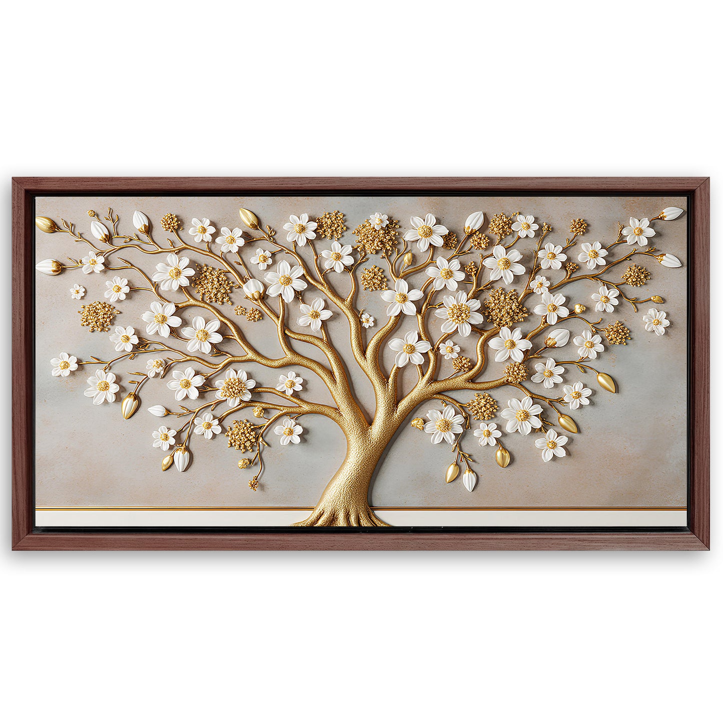 Save 33% When You Add A Frame To Your 48x24 3D White And Gold Tree of Life Wall Art Canvas Now