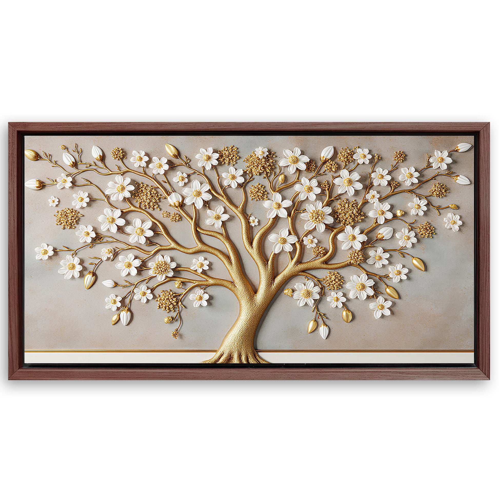 Save 33% When You Add A Frame To Your 48x24 3D White And Gold Tree of Life Wall Art Canvas Now