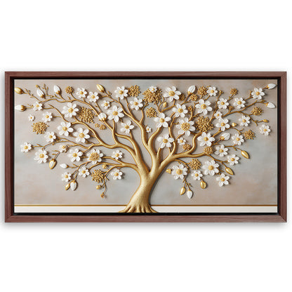Save 33% When You Add A Frame To Your 48x24 3D White And Gold Tree of Life Wall Art Canvas Now