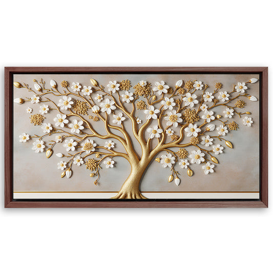 Save 33% When You Add A Frame To Your 48x24 3D White And Gold Tree of Life Wall Art Canvas Now