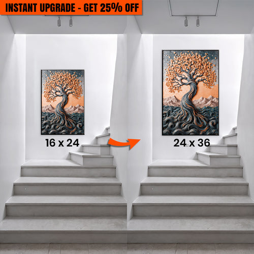 Upgrade Your 24x16 Inches 'Golden Tree of Life Minimalist Impasto Wall Art' Canvas To 36x24 Inches