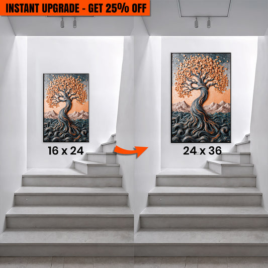 Upgrade Your 24x16 Inches 'Golden Tree of Life Minimalist Impasto Wall Art' Canvas To 36x24 Inches