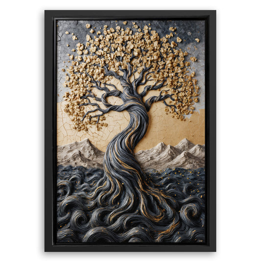 Save 33% When You Add A Frame To Your 36x24 Golden Tree of Life Minimalist Impasto Wall Art Canvas Now