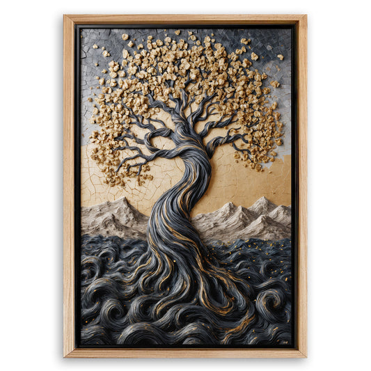 Save 33% When You Add A Frame To Your 36x24 Golden Tree of Life Minimalist Impasto Wall Art Canvas Now