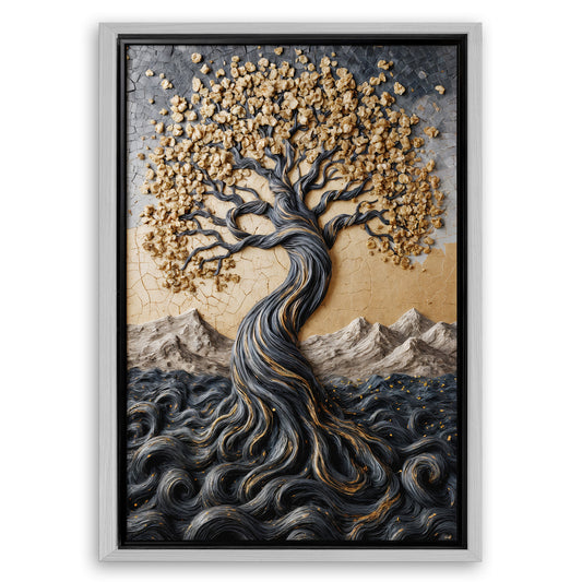 Save 33% When You Add A Frame To Your 36x24 Golden Tree of Life Minimalist Impasto Wall Art Canvas Now