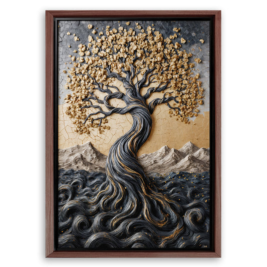 Save 33% When You Add A Frame To Your 36x24 Golden Tree of Life Minimalist Impasto Wall Art Canvas Now