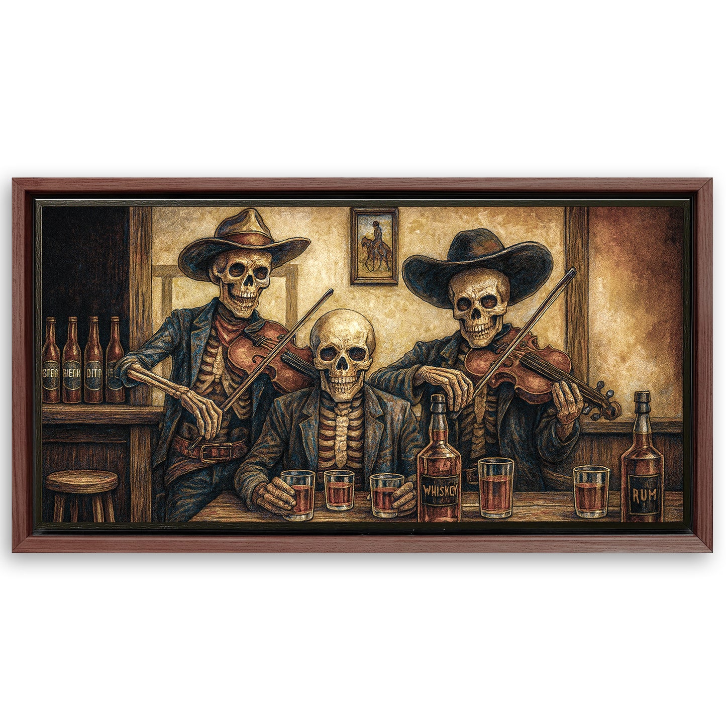 Save 33% When You Add A Frame To Your 60x30 Cowboy Skeletons Western Bar Wall Art Canvas Now