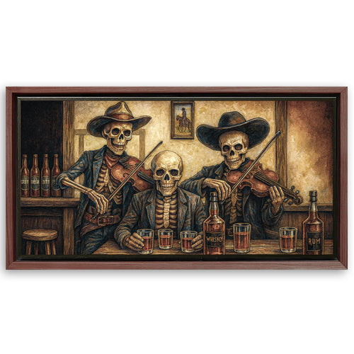 Save 33% When You Add A Frame To Your 60x30 Cowboy Skeletons Western Bar Wall Art Canvas Now