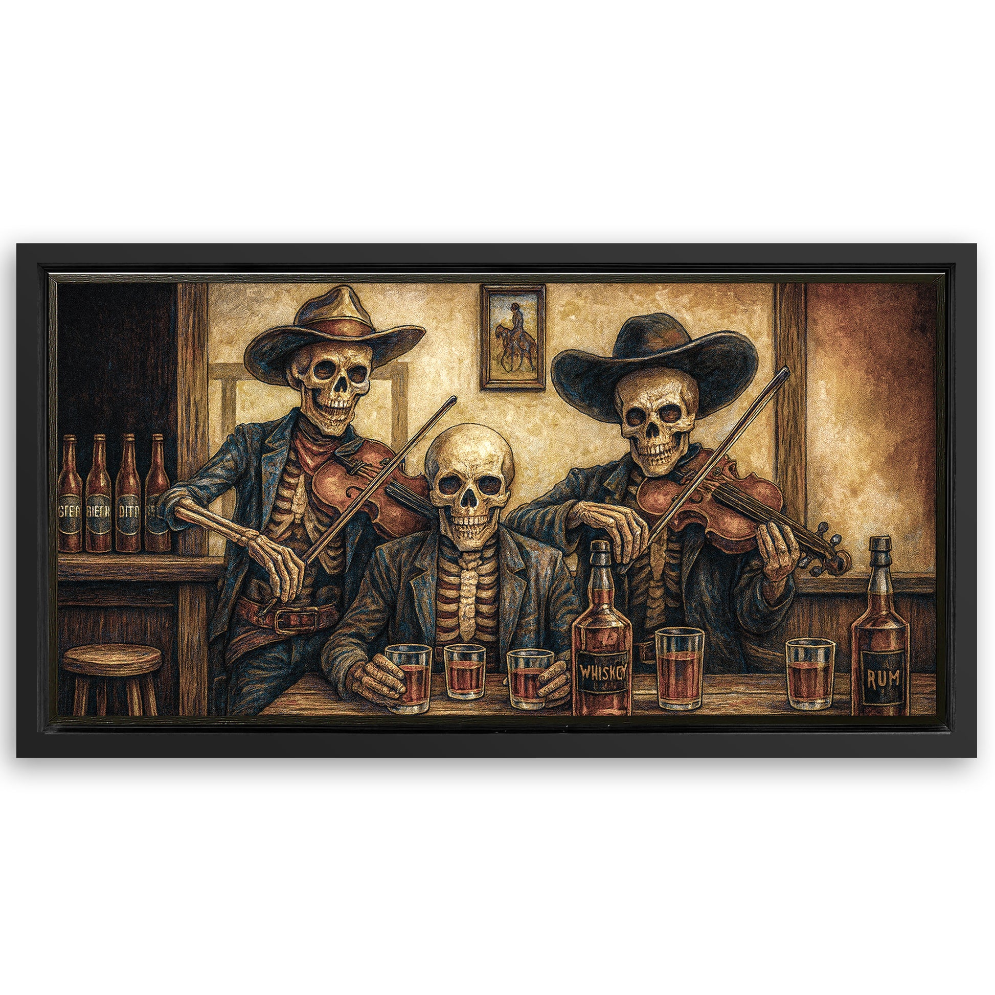 Save 33% When You Add A Frame To Your 60x30 Cowboy Skeletons Western Bar Wall Art Canvas Now