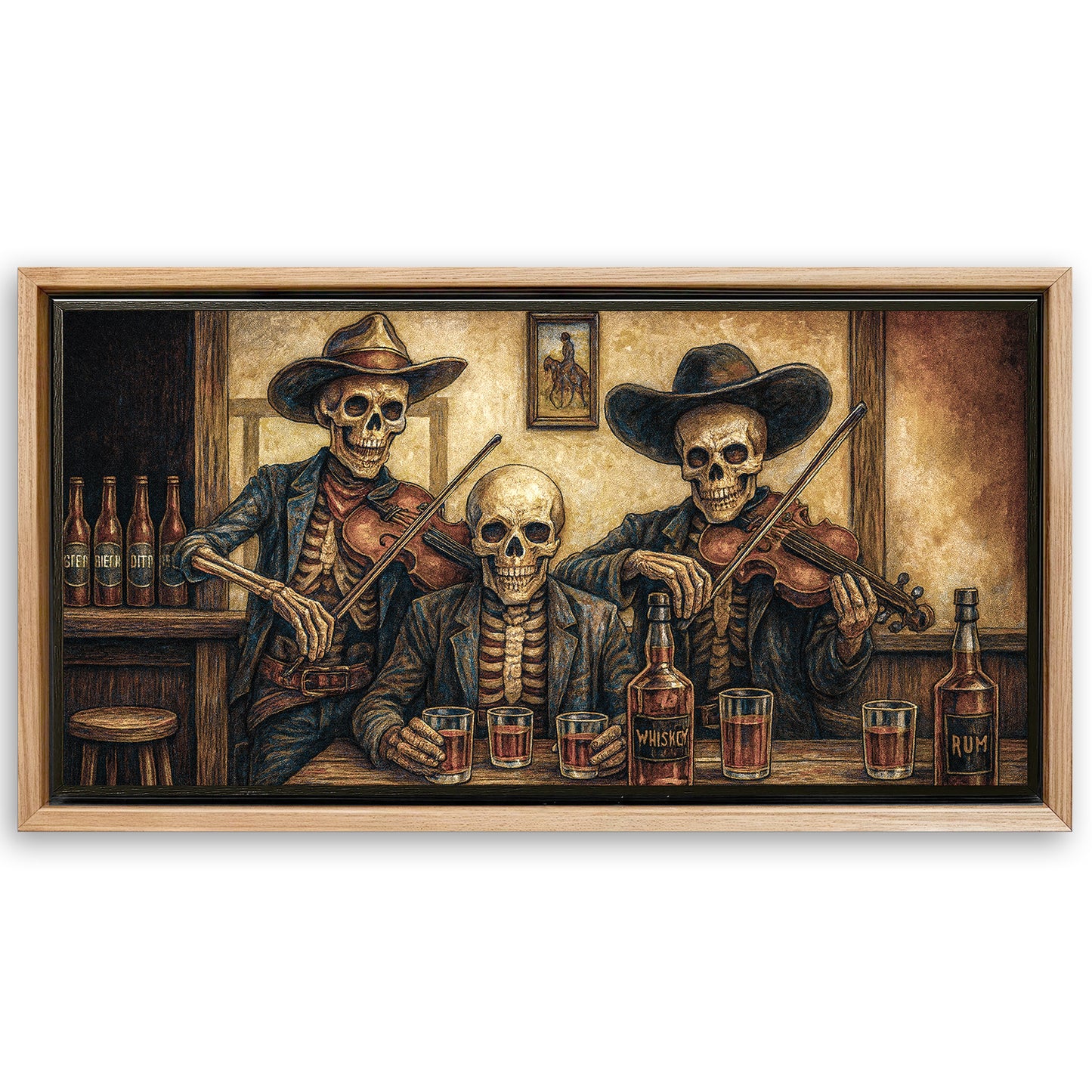 Save 33% When You Add A Frame To Your 60x30 Cowboy Skeletons Western Bar Wall Art Canvas Now