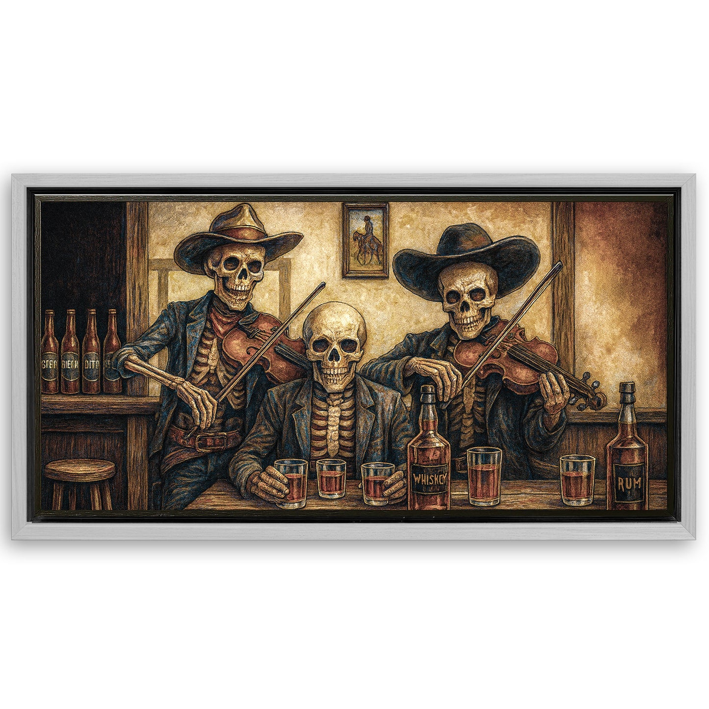 Save 33% When You Add A Frame To Your 60x30 Cowboy Skeletons Western Bar Wall Art Canvas Now