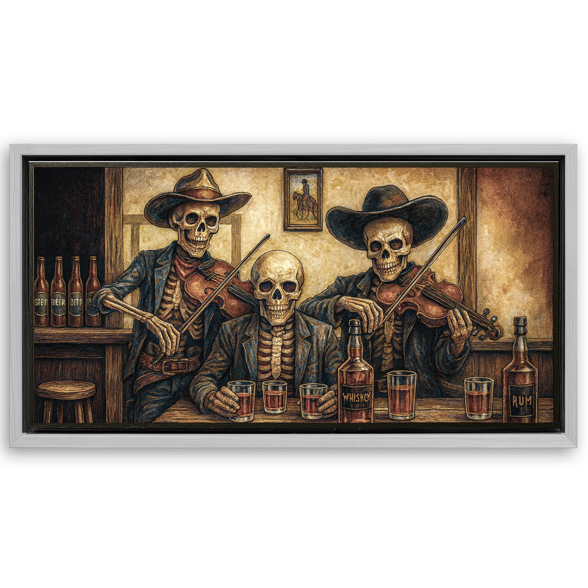 Save 33% When You Add A Frame To Your 60x30 Cowboy Skeletons Western Bar Wall Art Canvas Now