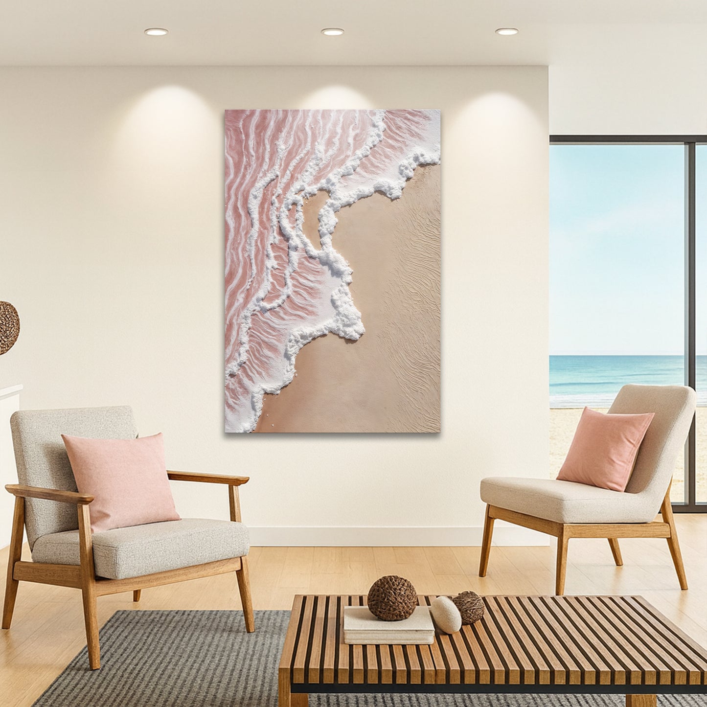 Abstract Pink Blushing Waves Wall Art