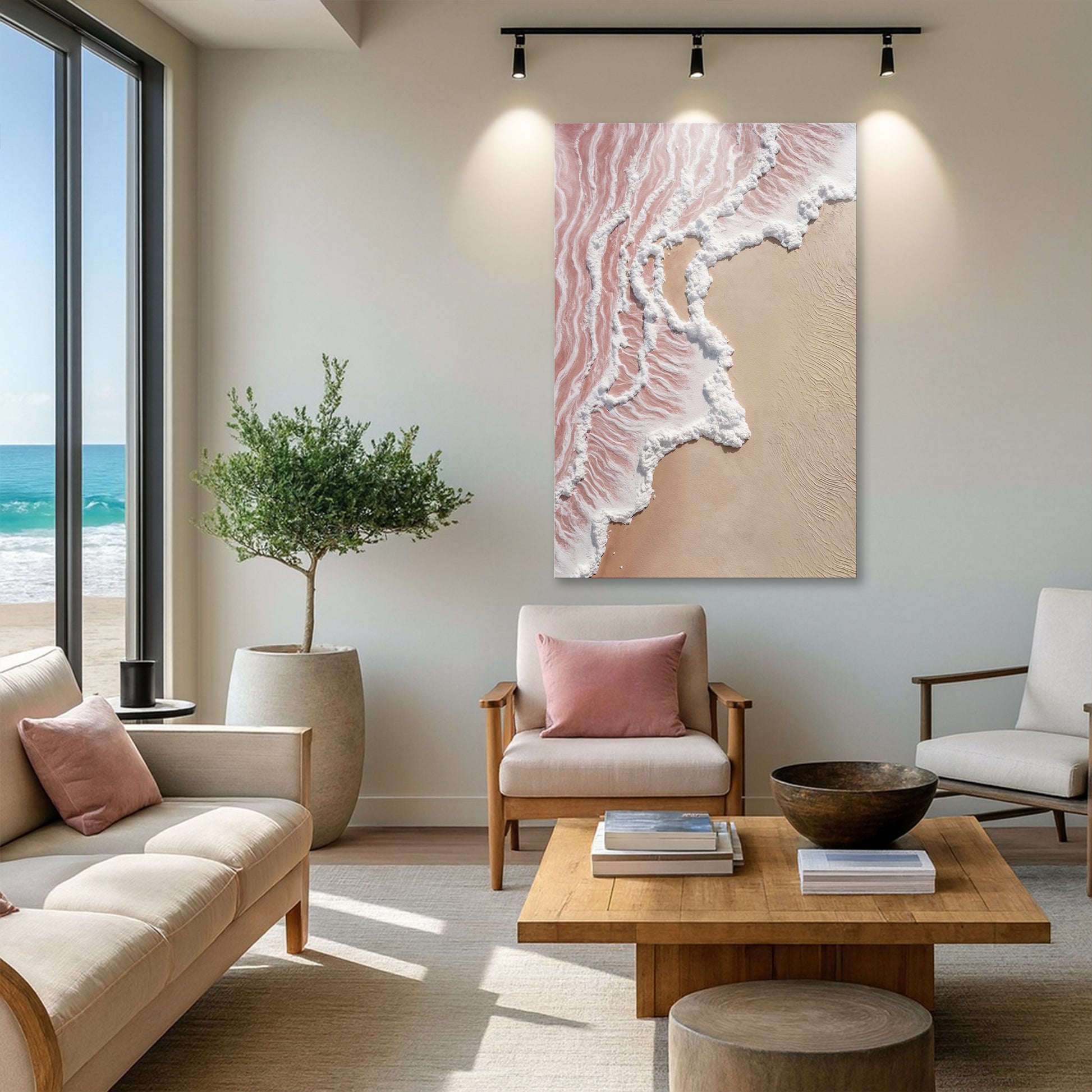 Abstract Pink Blushing Waves Wall Art