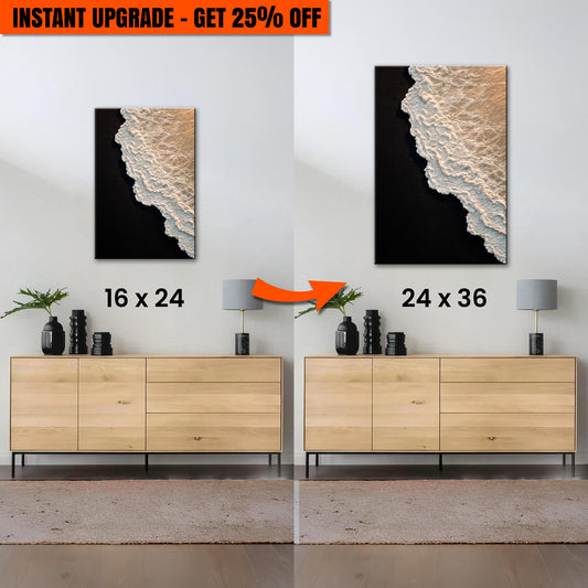 Upgrade Your 24x16 Inches 'Black Sand Beach Abstract Wall Art' Canvas To 36x24 Inches