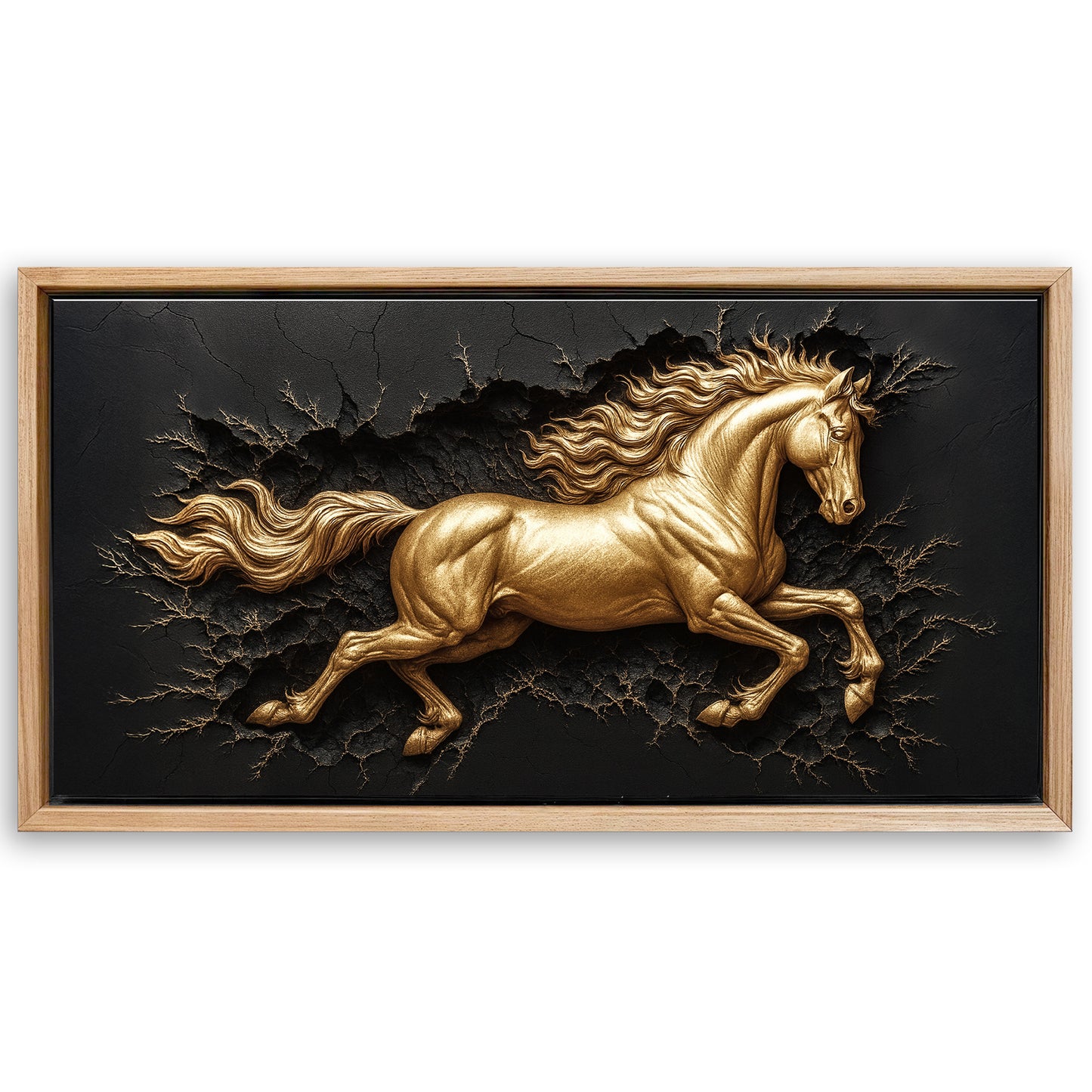 Save 33% When You Add A Frame To Your 48x24 3D Celestial Gold Stallion Wall Art Canvas Now