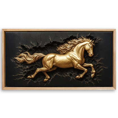 Save 33% When You Add A Frame To Your 48x24 3D Celestial Gold Stallion Wall Art Canvas Now