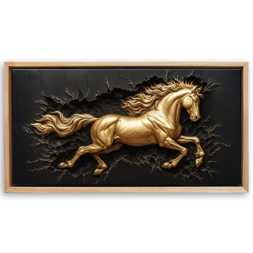 Save 33% When You Add A Frame To Your 48x24 3D Celestial Gold Stallion Wall Art Canvas Now