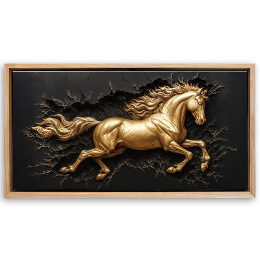 Save 33% When You Add A Frame To Your 48x24 3D Celestial Gold Stallion Wall Art Canvas Now