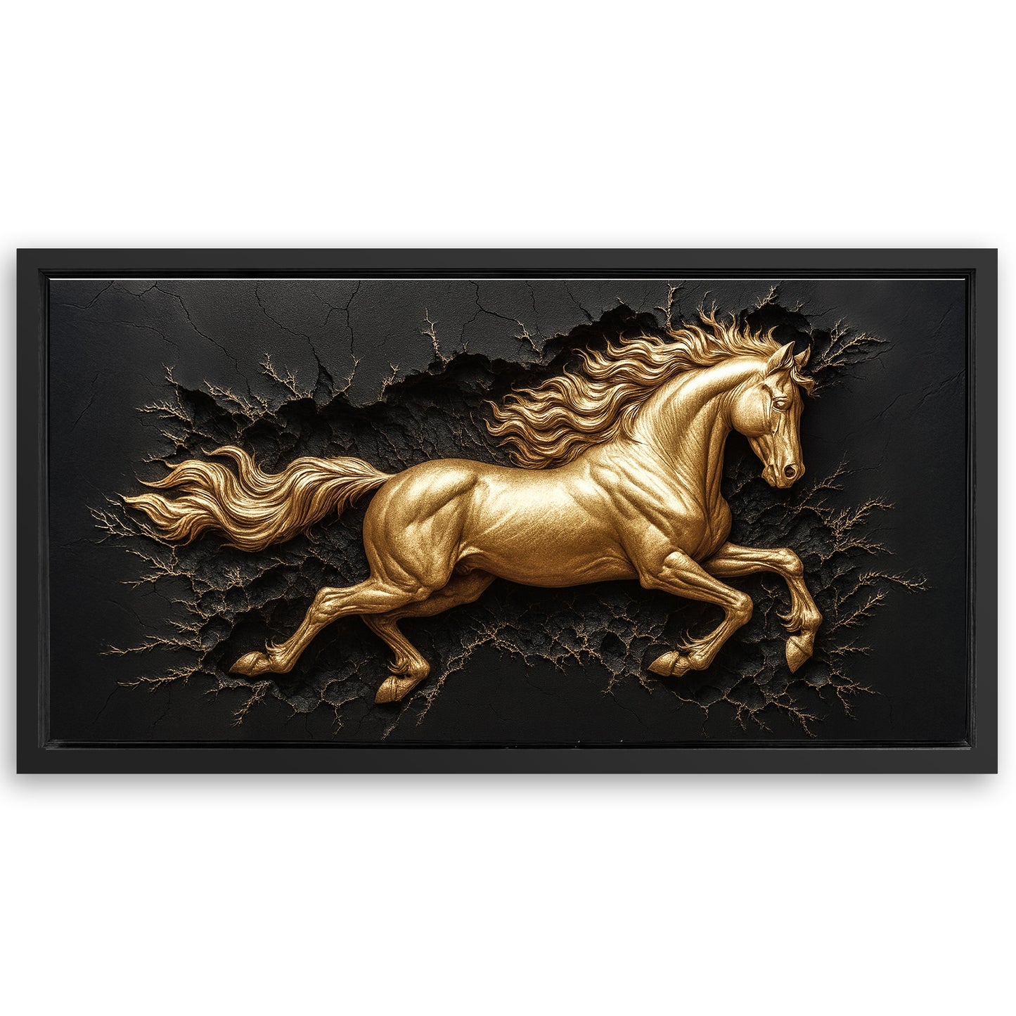 Save 33% When You Add A Frame To Your 48x24 3D Celestial Gold Stallion Wall Art Canvas Now
