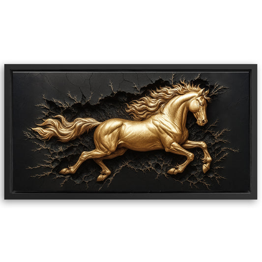 Save 33% When You Add A Frame To Your 48x24 3D Celestial Gold Stallion Wall Art Canvas Now