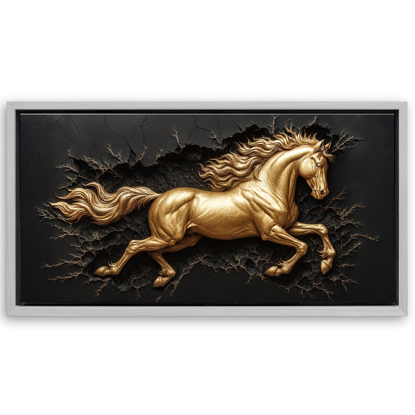 Save 33% When You Add A Frame To Your 48x24 3D Celestial Gold Stallion Wall Art Canvas Now