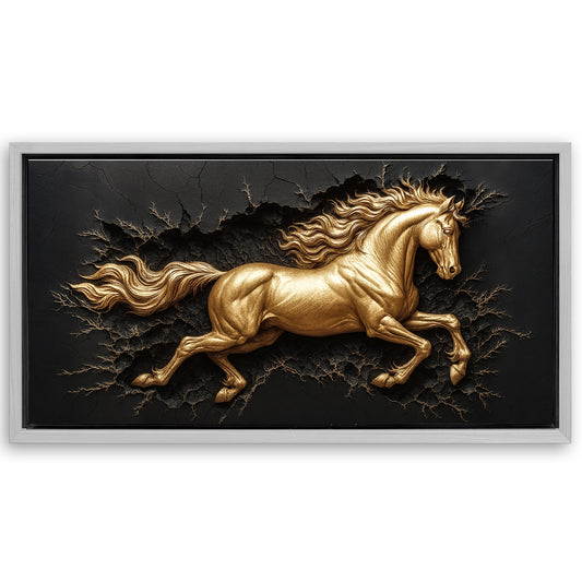 Save 33% When You Add A Frame To Your 48x24 3D Celestial Gold Stallion Wall Art Canvas Now