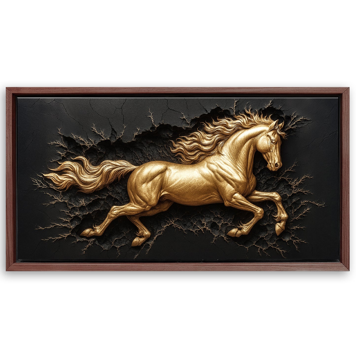 Save 33% When You Add A Frame To Your 48x24 3D Celestial Gold Stallion Wall Art Canvas Now