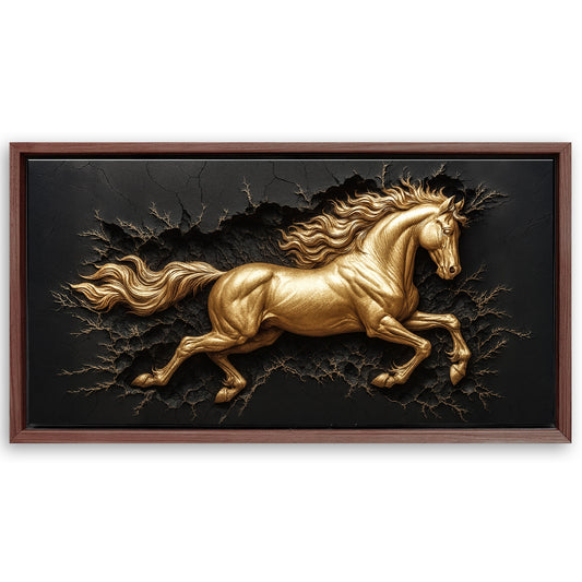 Save 33% When You Add A Frame To Your 48x24 3D Celestial Gold Stallion Wall Art Canvas Now