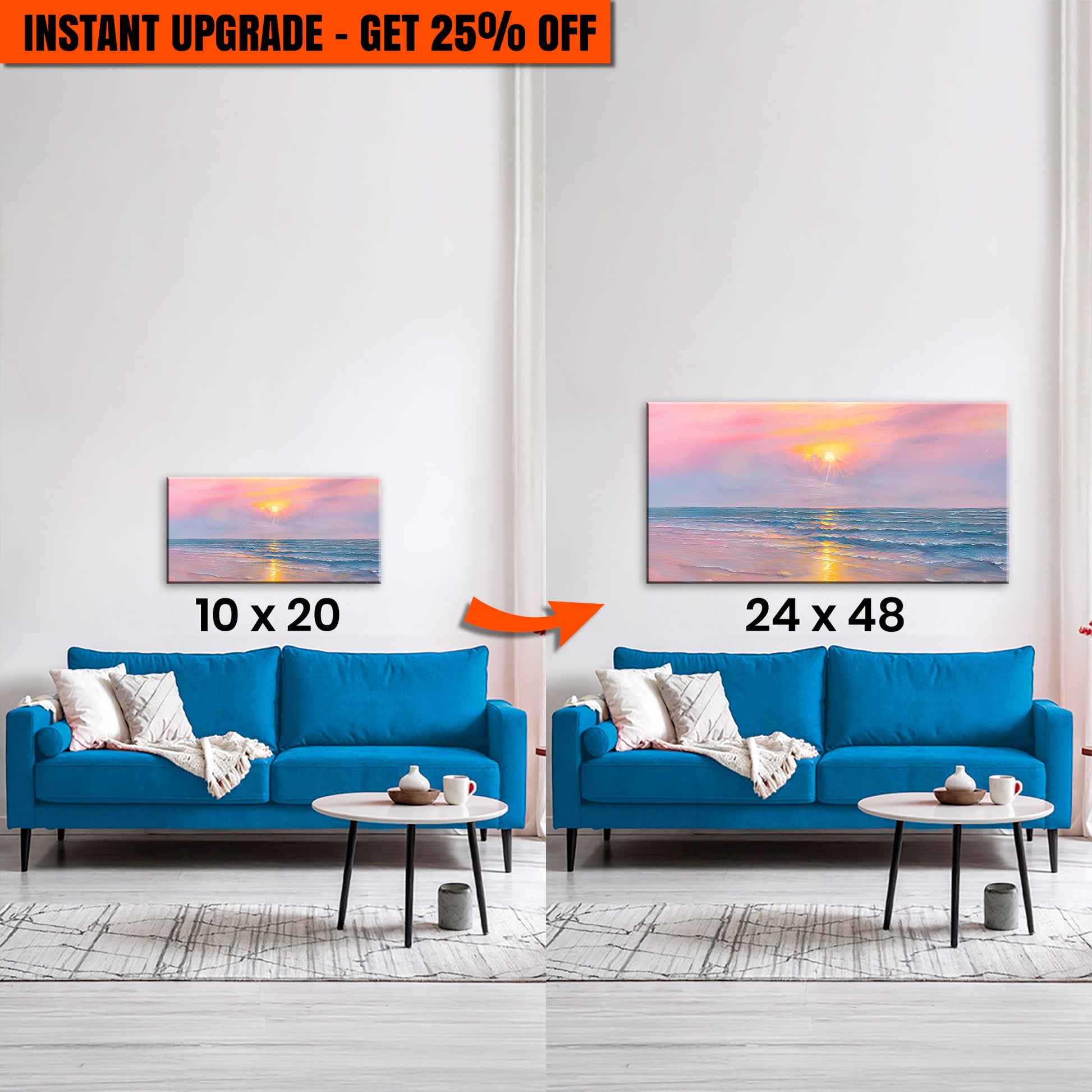Upgrade Your 10x20 Inches 'Purple Skies Beach Wall Art II' To 24x48 Inches Canvas