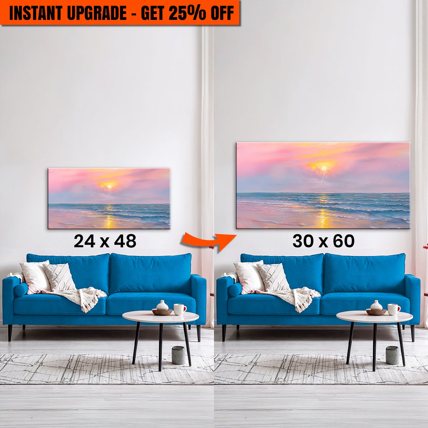 Upgrade Your 48x24 Inches 'Purple Skies Beach Wall Art II' Canvas To 60x30 Inches Canvas